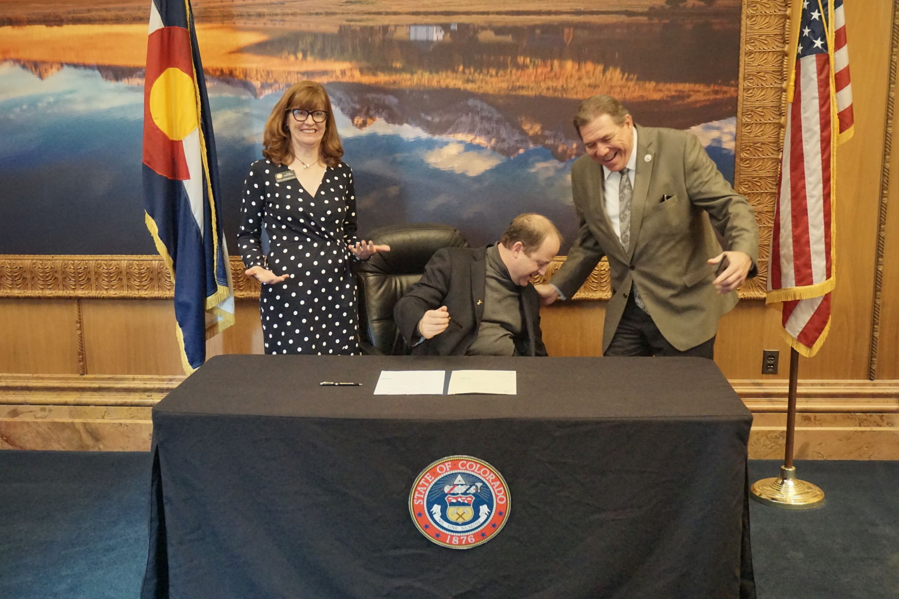 Julie McCluskie, Jared Polis, Ray Scott